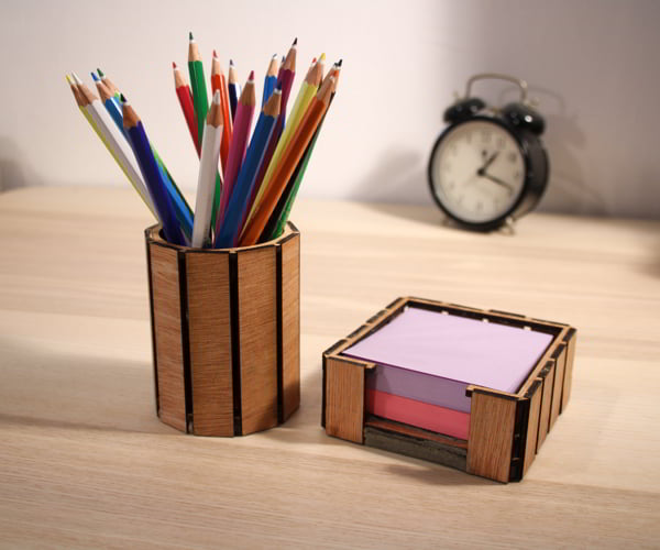 Laser Cut Wooden Notes Box and Pen Holder Office Desk Organizer CDR File