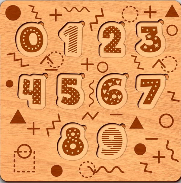 Laser Cut Wooden Number Puzzle Education Game for Kids CDR File
