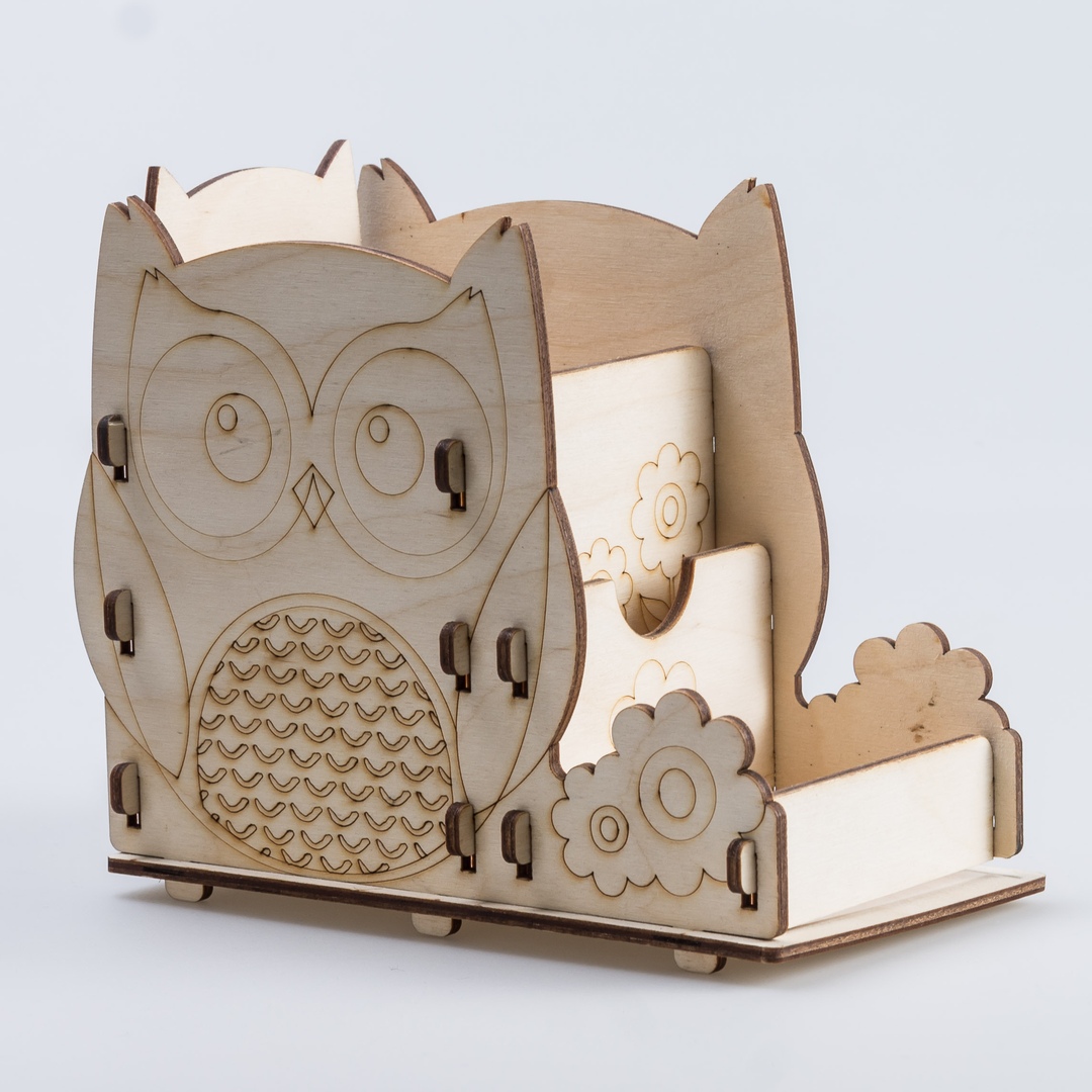 Laser Cut Wooden Owl Stationery Organizer CDR Vectors File