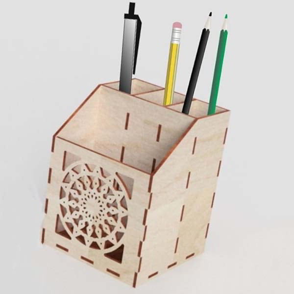 Laser Cut Wooden Pencil Holder Office Desk Organizer CDR and DXF File