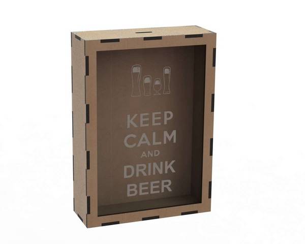 Laser Cut Wooden Piggy Bank Keep Calm and Drink Beer CDR File