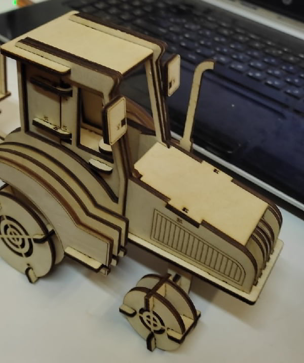 Laser Cut Wooden Puzzle Tractor Toy 3D Model CDR File