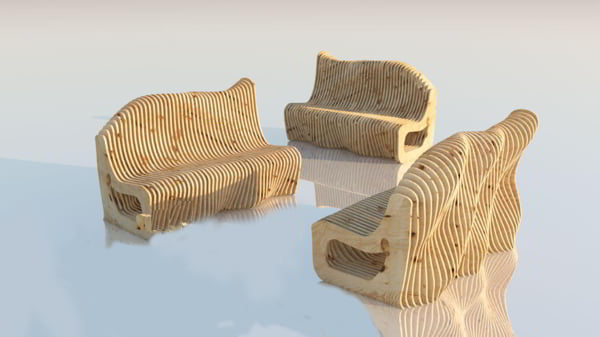 Laser Cut Wooden Puzzle Wave Bench CDR File
