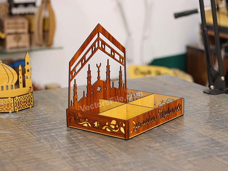 Laser Cut Wooden Ramadan Serving Gift Tray Template | Vectors File