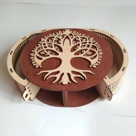 Laser Cut Wooden Round Box with 2 Sections with Tree Decoration CDR File