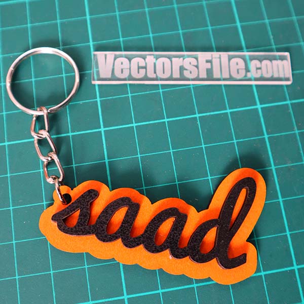 Laser Cut Wooden Saad Name Layered Keychain Holder CDR and DXF File