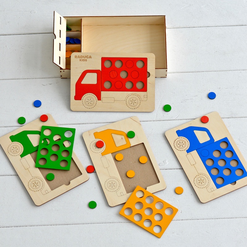 Laser Cut Wooden Shape Puzzles For Toddlers Truck Peg Puzzle CDR File