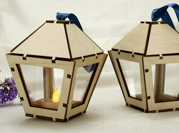 Laser Cut Wooden Small Lantern Wooden old Lamp Layout Vector File