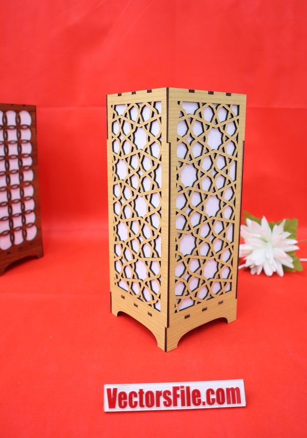 Laser Cut Wooden Square Box LED Lamp Grill Pattern Night Light Lamp Template DXF and CDR File