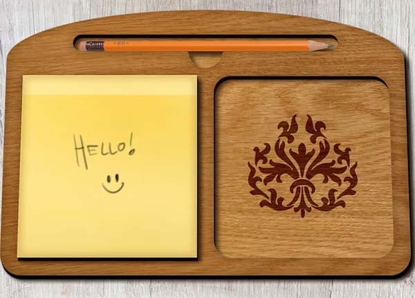 Laser Cut Wooden Sticky Notes and Pencil Holder Office Desk Organizer CDR and DXF File