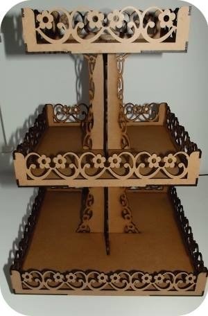 Laser Cut Wooden Three Step Cupcake Stand DXF File