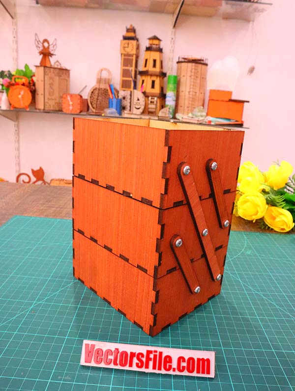 Laser Cut Wooden Tools Box Organizer Toolbox with Drawers Plywood
