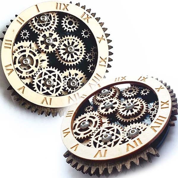 Laser Cut Wooden Wall Clock Mechanism with Gears Vector File