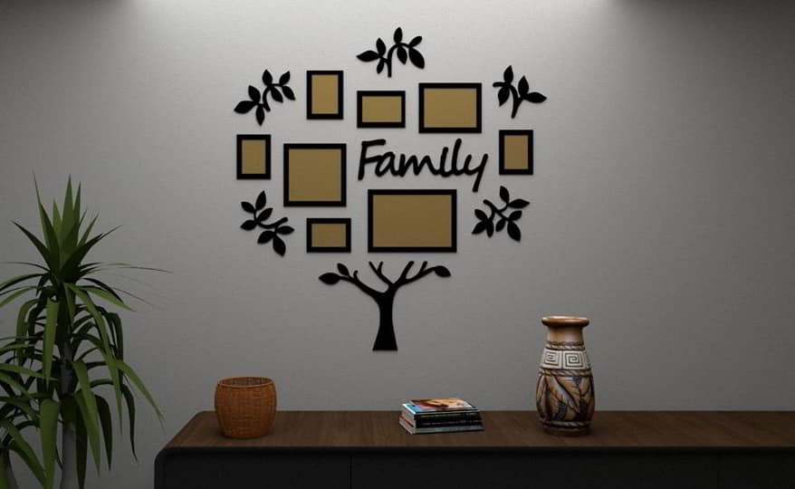 Laser Cut Wooden Wall Family Tree Photo Frame Vector File