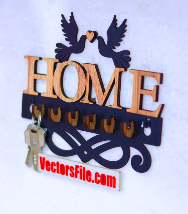 Laser Cut Wooden Wall Mounted Key Holder Key Hook Home Key Hanger Vector File