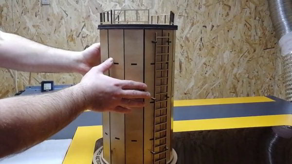 Laser Cut Wooden Water Barrel Tank Building Model Vector File