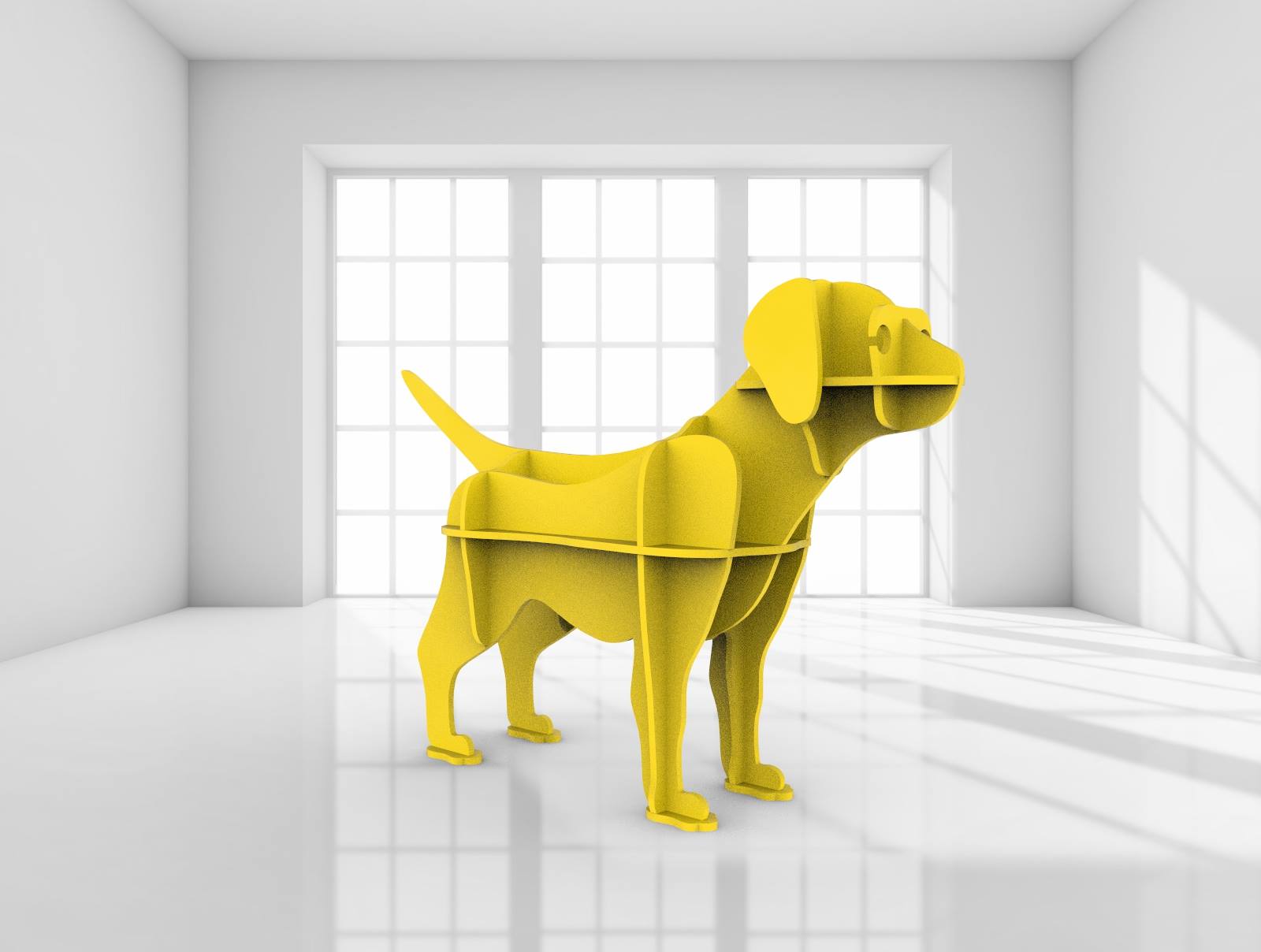 Laser Cut Wooden Yellow Dog 3D Puzzle Book Shelf DXF File