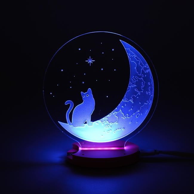 Laser Engraving 3D Illusion Acrylic Cat Moon Lamp CDR File