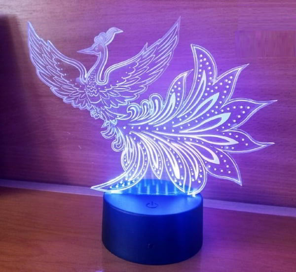 Laser Engraving 3D Illusion LED Lamp Phoenix Vector File