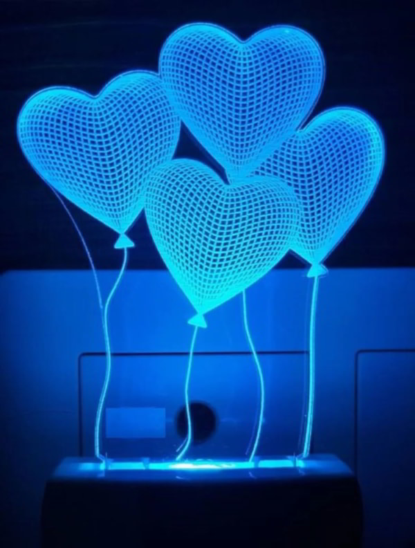 Laser Engraving 4 Heart 3D Illusion Acrylic Led Night Lamp CDR File