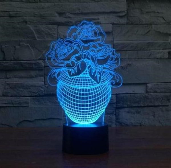 Laser Engraving Rose In A Vase 3D Illusion Lamp Led Night Light Lamp Vector File