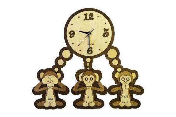 Laser Engraving Three Monkey Wall Clock, Animal Wall Clock DXF File