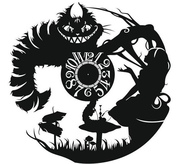 Laser Engraving Wall Clock Cheshire Cat and Alice CDR File