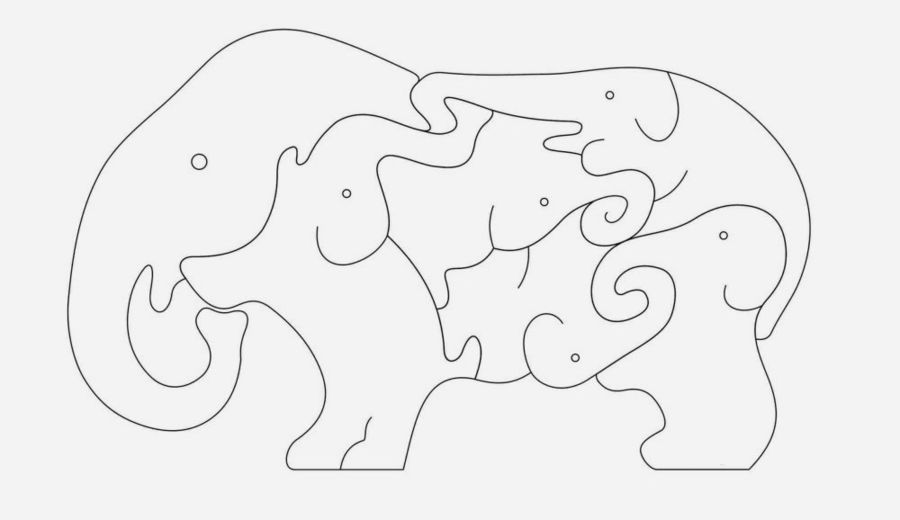 Line Art Elephant Puzzle DXF File