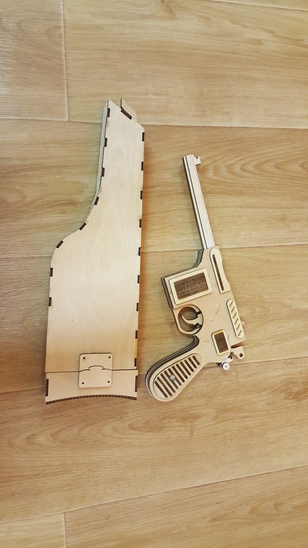 Mauser C96 With Wooden Holster Toy Gun Laser Cut Free CDR File