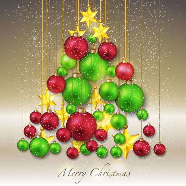 Merry Christmas Ball Tree Decoration Template Free Vector
