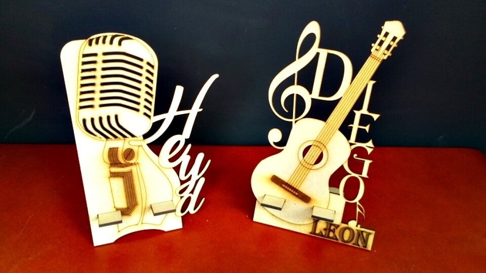 Music Icons Microphone Guitar With Stand Laser Cutting Template Laser Cut CDR File