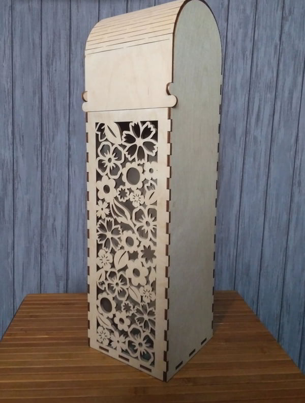 One Bottle Wooden Wine Box With Hinged Lid Gift Box Laser Cut CDR File