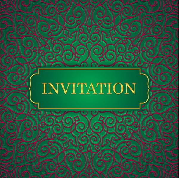 Ornate Green Wedding Invitation Cards Design Free Vector