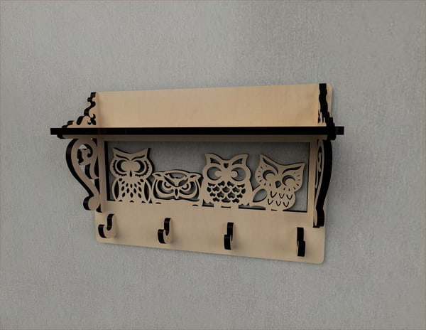 Owl Wall Mounted Rack Laser Cut CDR File