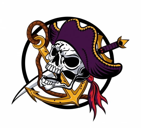 Pirate Skull Icon Anchor Rope Sword Decor Free Vector