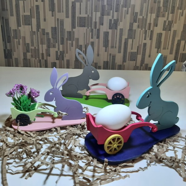 Plywood Easter Bunny with Cart Egg Holder CDR File for Laser Cutting