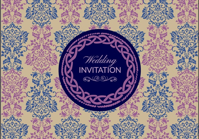 Purple Blue Celtic Floral Wedding Invitation Card Template CDR File