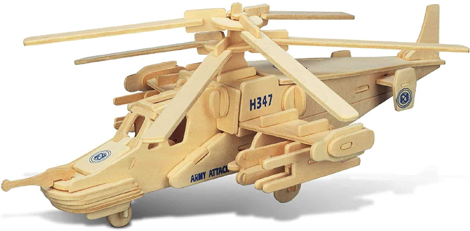 Puzzled 3D Puzzle Black Shark Helicopter Wood Craft Construction Model Kit Vector File
