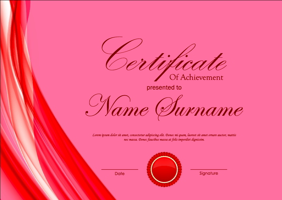 Red Styles Certificate of Achievement Template Vector File