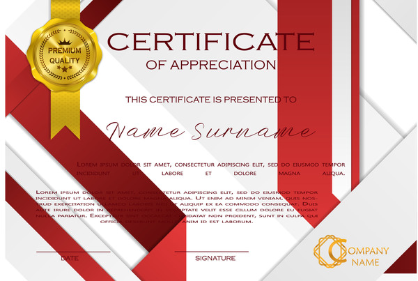 Red Styles Certificate of Appreciation Template Vector File