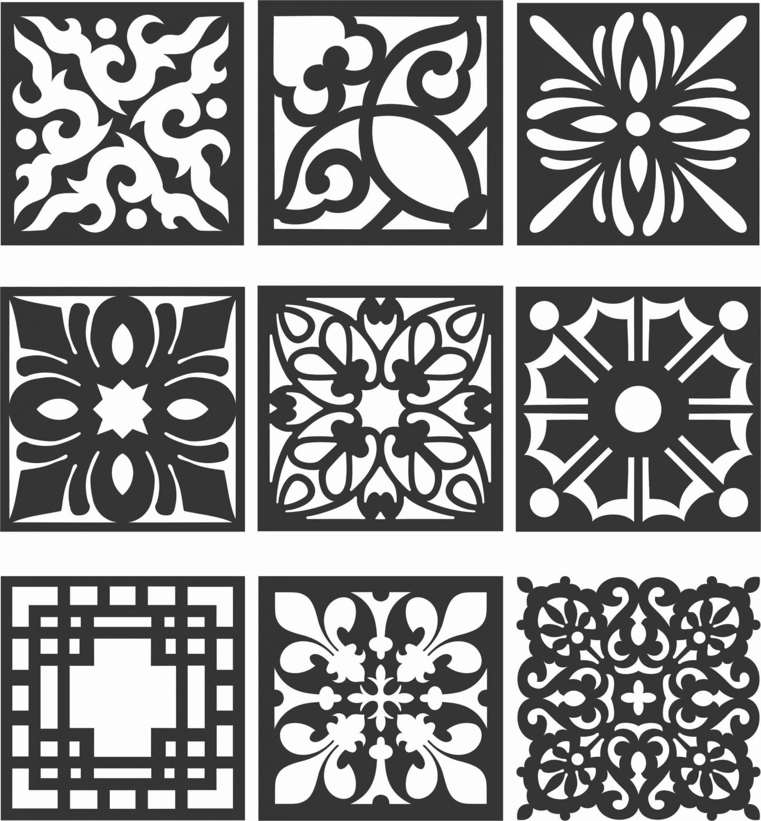 Set of Traditional Black Metal Outdoor Privacy Screen DXF File