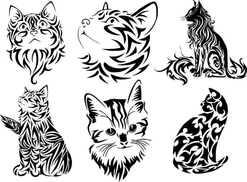Set of Tribal Cat Tattoo CDR File