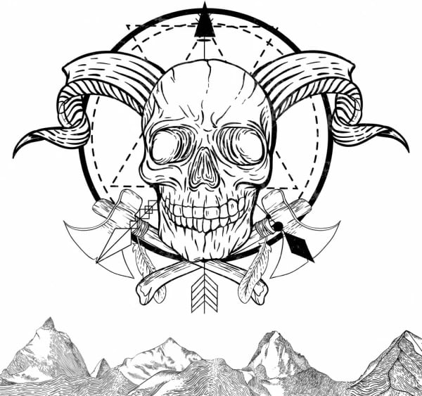 Skull Tattoo Template Black White Retro Sketch Free Vector