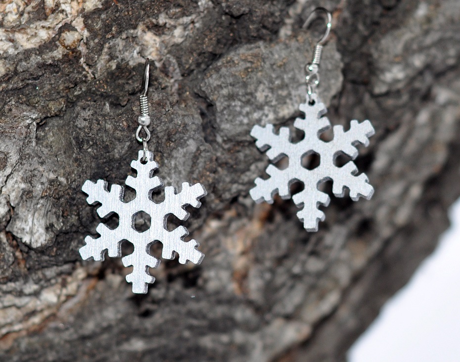 Snowflakes Wooden Earrings Jewelry Art Laser Cut Design CDR File