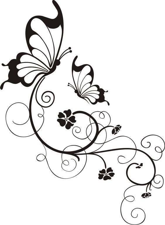 Swirly Butterfly And Flower In Black And White Free DXF Vectors File