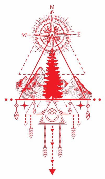 Tribal Tattoo Compass Template Mountain Icons Symmetric Design Free Vector