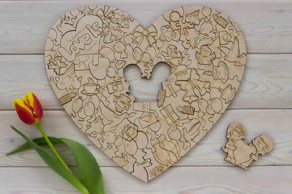Valentines Day Jigsaw Puzzle Laser Cut Engraving Free Vector CDR File