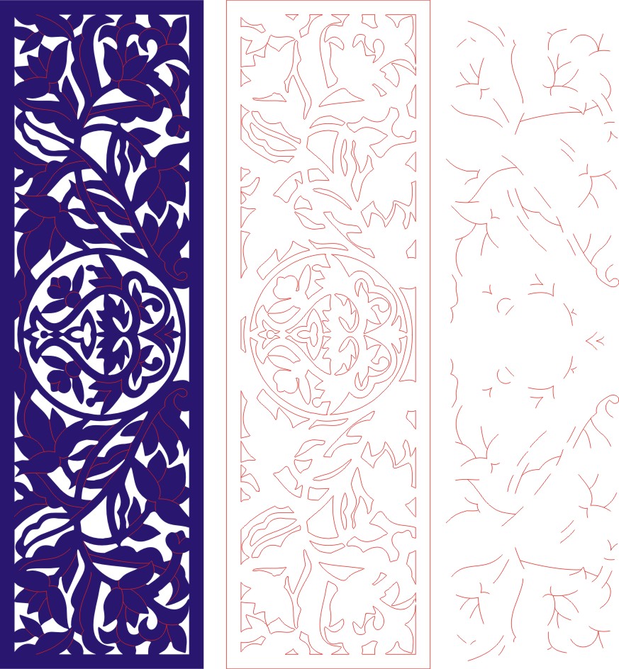 Vertical Floral Banner Screen Grill Template Laser Cut CDR File