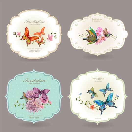 Vintage Invitation Card Sample Design with Butterfly Free Vector