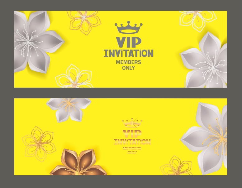 Vip Invitation Cards With Abstract Flowers And Crown Vector Free Vector
